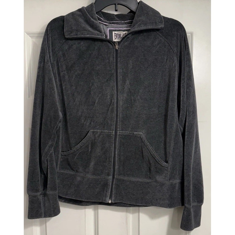 Everlast Gray Velour Tracksuit Jacket Full Zip Pockets M Womens Sz XL Sporty Y2K